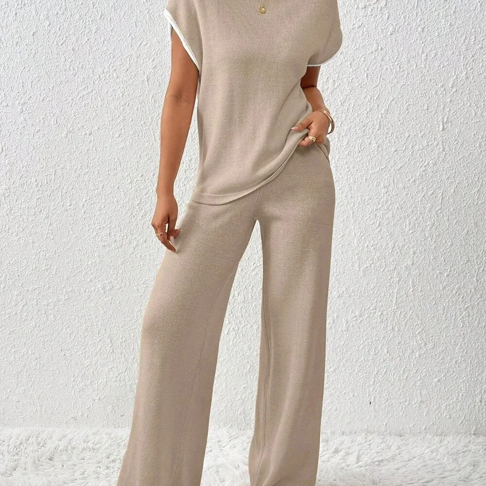 Camel Casual Women's Contrasting Color Drawstring Knitted Set